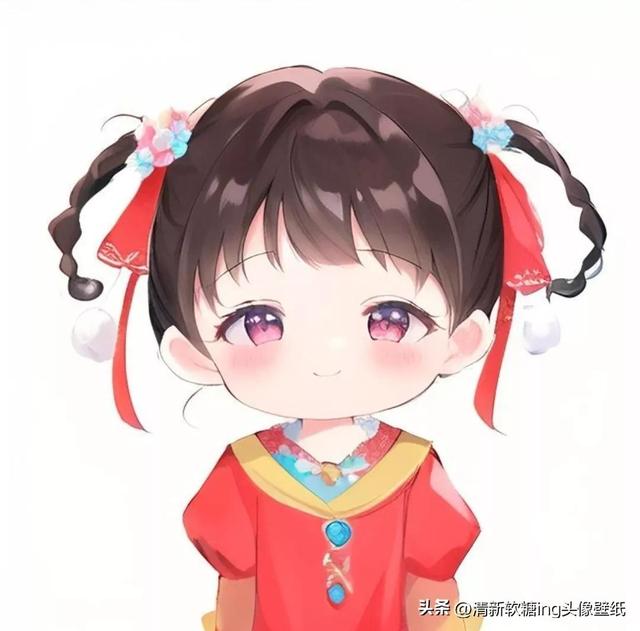 Q版女生，红衣服小女孩，甜萌头像