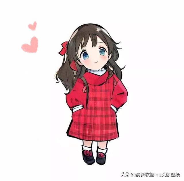 Q版女生，红衣服小女孩，甜萌头像