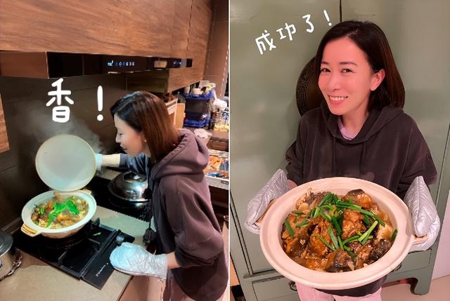 女星佘诗曼在豪宅内做饭！灶台上满是油渍显脏乱，做错后脸涨通红