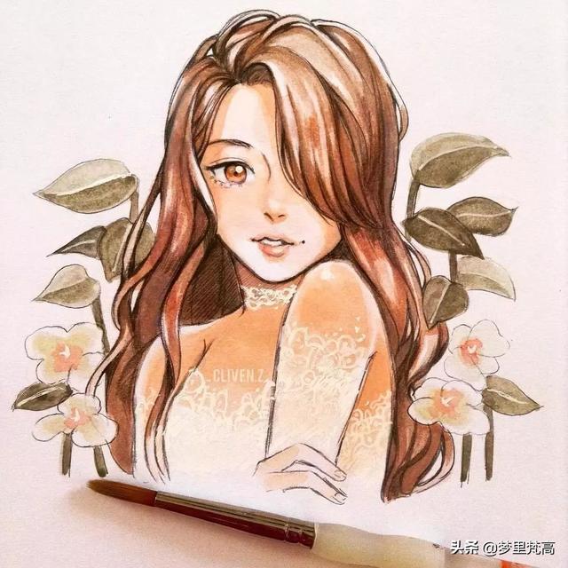 铅笔画的动漫素描少女，元气满满，每个人物都很有气质