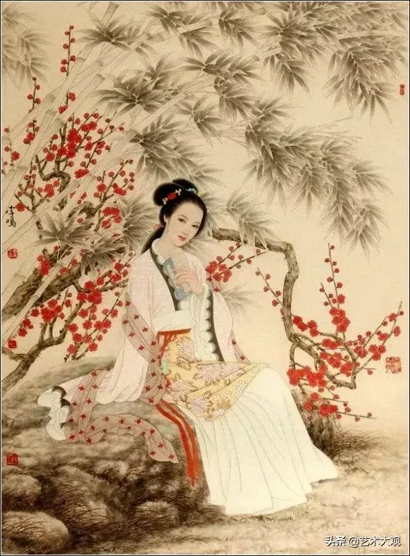 温婉秀美的古代仕女工笔画