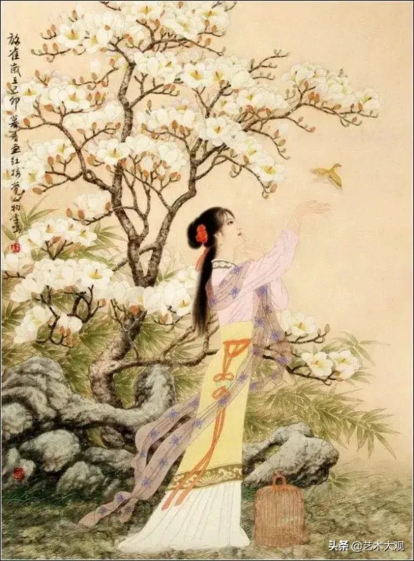 温婉秀美的古代仕女工笔画