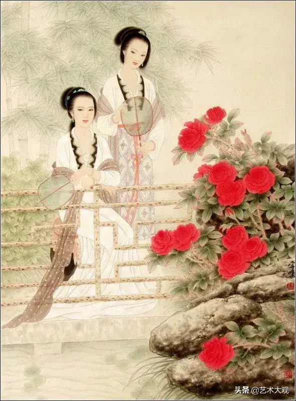 温婉秀美的古代仕女工笔画