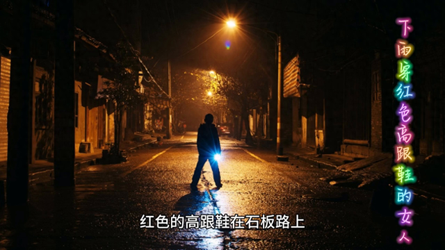 下雨穿红色高跟鞋的女人