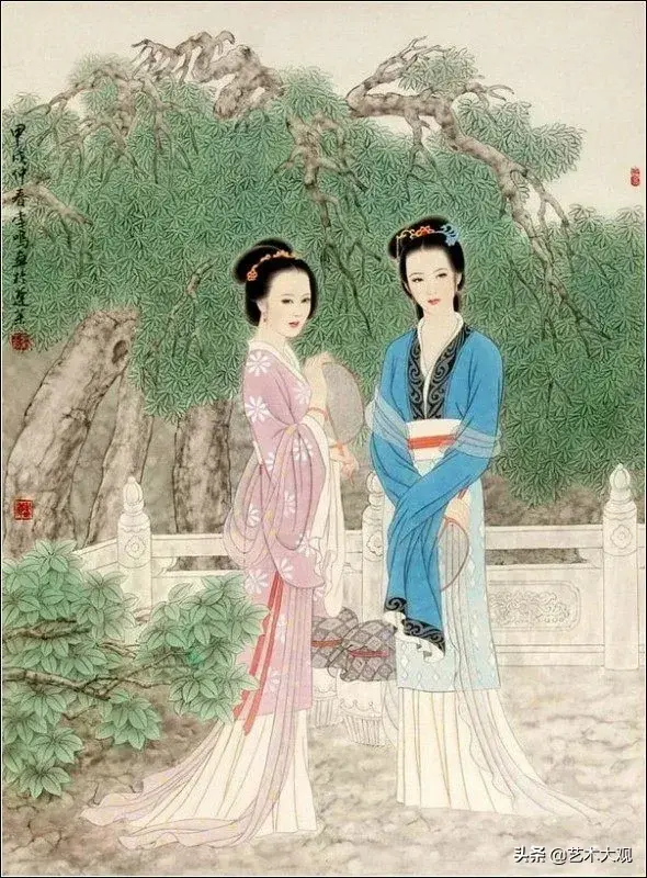 温婉秀美的古代仕女工笔画