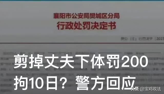 湖北一女子用剪刀将丈夫生殖器剪掉，被拘10日罚款200元，太轻了