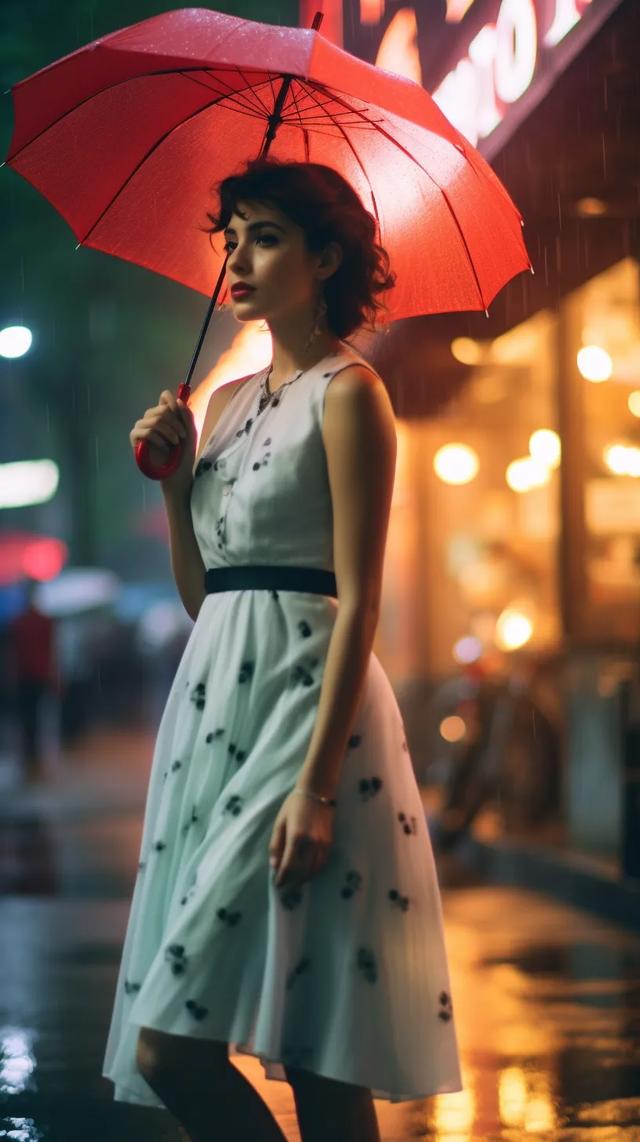 AI美女写真图，雨夜中的诱惑，那抹婉约动人的唯美风景线