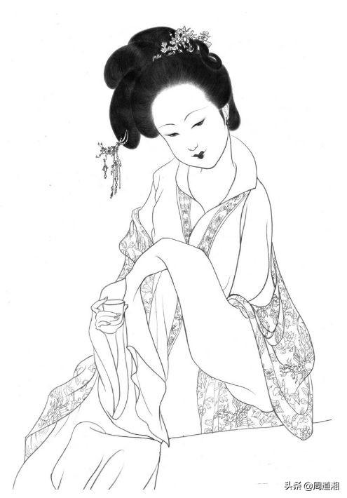 「黑白线稿」古风美人白描线稿素材（附人物五官画法）