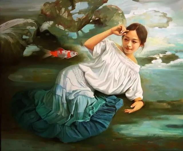 鲁美女教授画中的少女，青春靓丽，细腻逼真