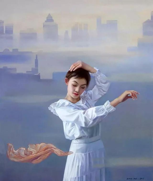 鲁美女教授画中的少女，青春靓丽，细腻逼真