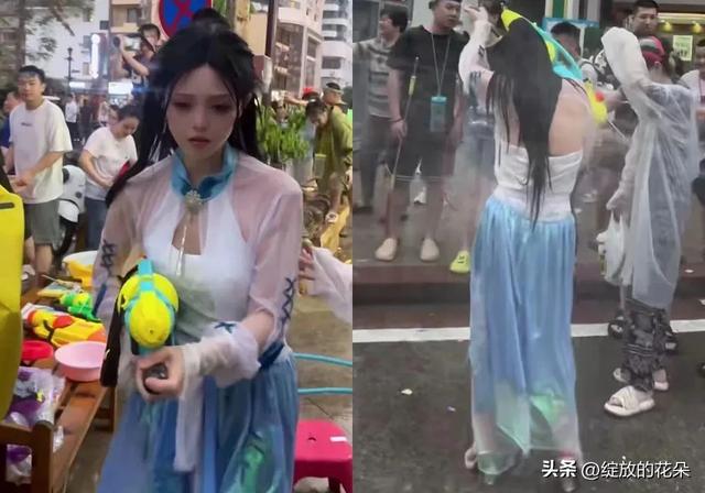 泼水节上美女Coser的“满屏大长腿”，颜值越高被泼水越惨？