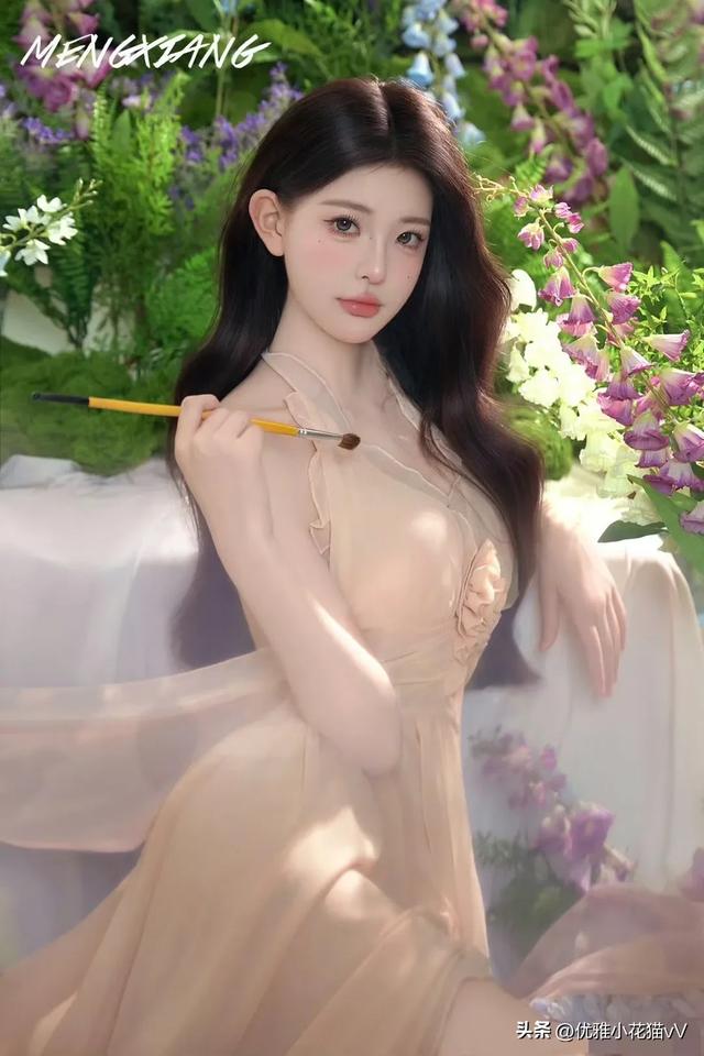 花丛中的诱惑，美女如花儿般绽放