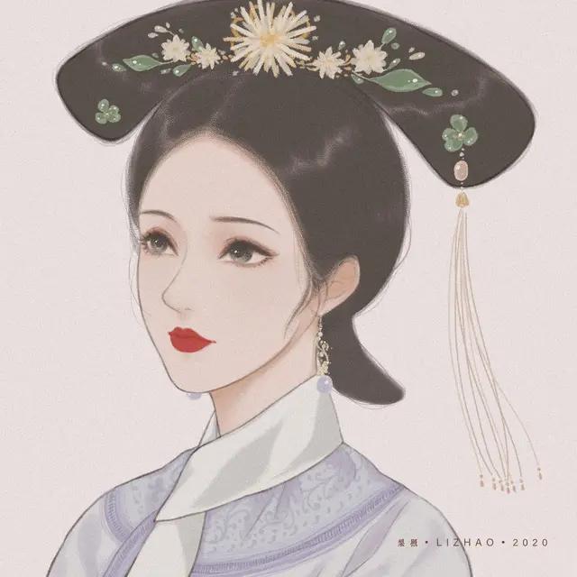 清新唯美国风古装俊秀女生头像插画